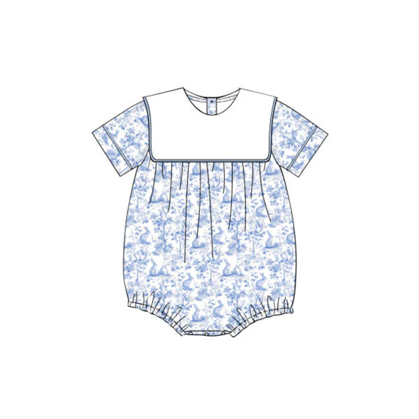 Baby Boys Blue Floral Rabbits Easter Rompers Preorder
