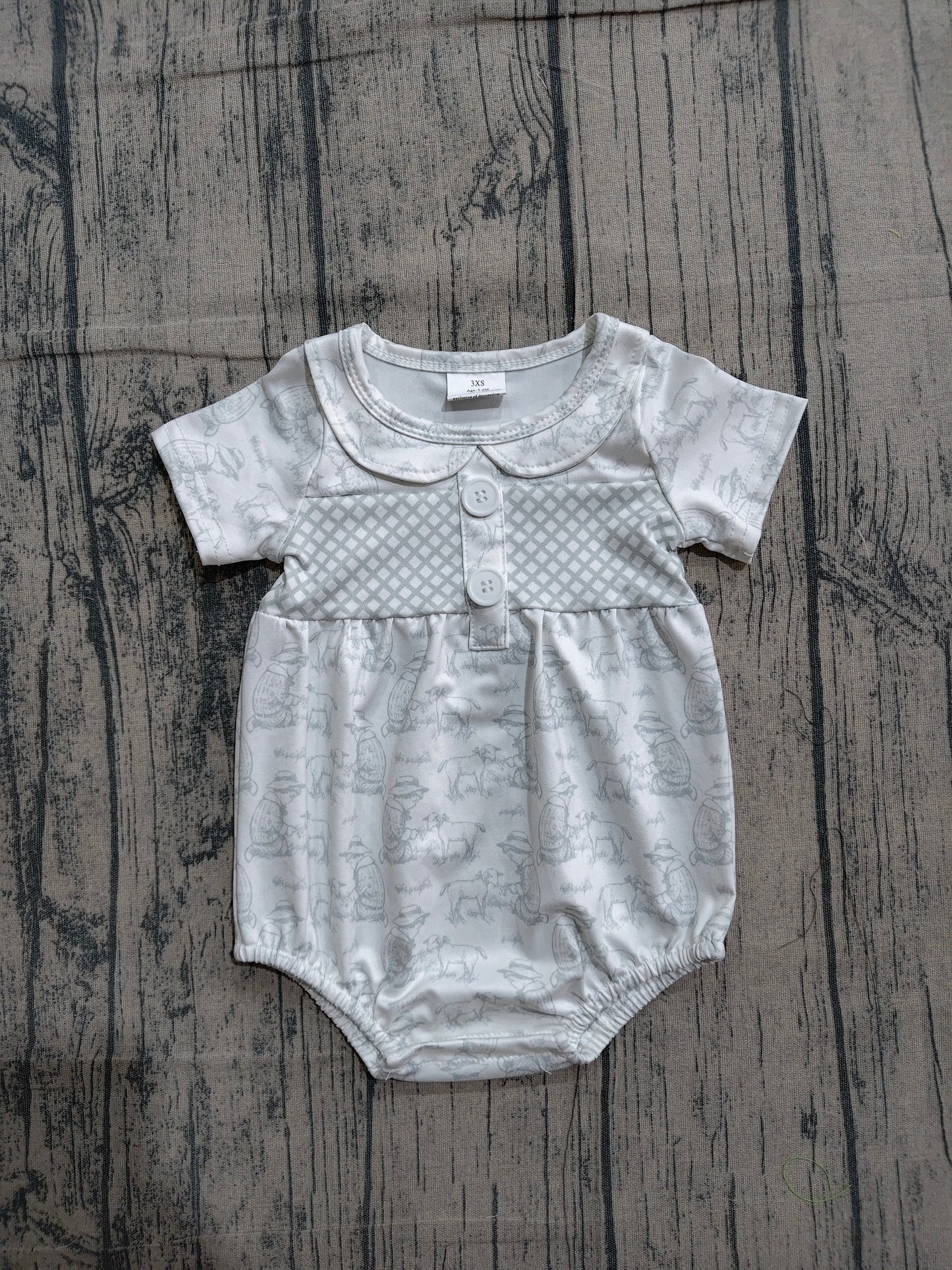 Baby Kids Short Sleeve Farm Sheep Button Collar Rompers