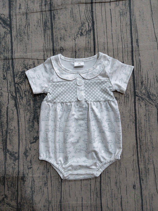 Baby Kids Short Sleeve Farm Sheep Button Collar Rompers