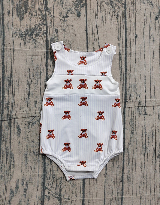 Baby Boys Sleeveless Grey Stripe Bears Rompers
