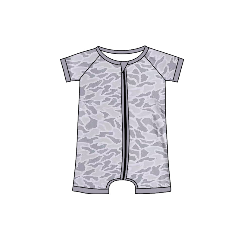 Baby Boys Short Sleeve Grey Camo Southern Zipper Rompers Preorder