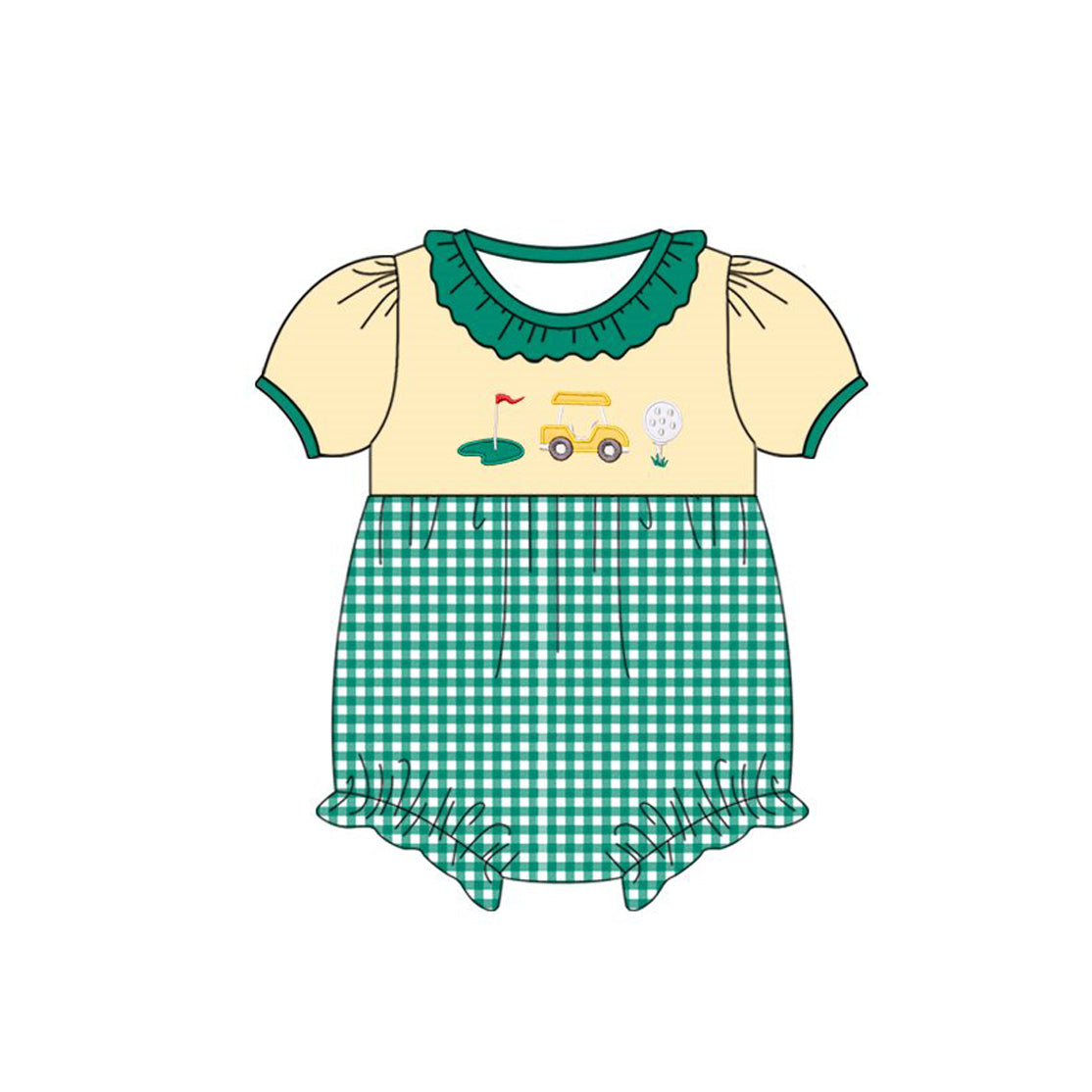 Baby Girls Short Sleeve Golf Trucks Checked Collar Ruffle Rompers Preorder