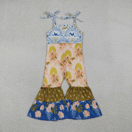 Sibling Baby Girls Strap Flowers Chicks Trucks Farm Patchwork Jumpsuits
