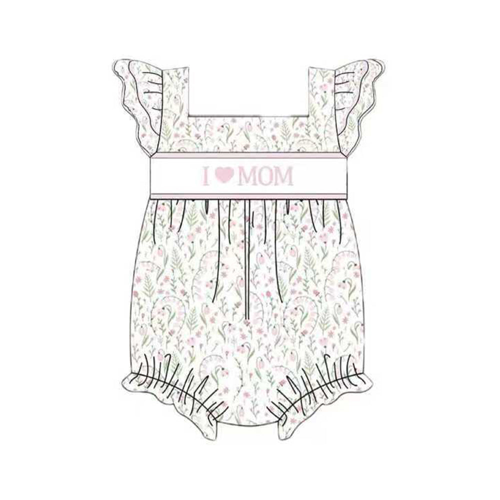 Baby Girls Flutter Sleeve I Love Mom Floral Ruffle Rompers Preorder