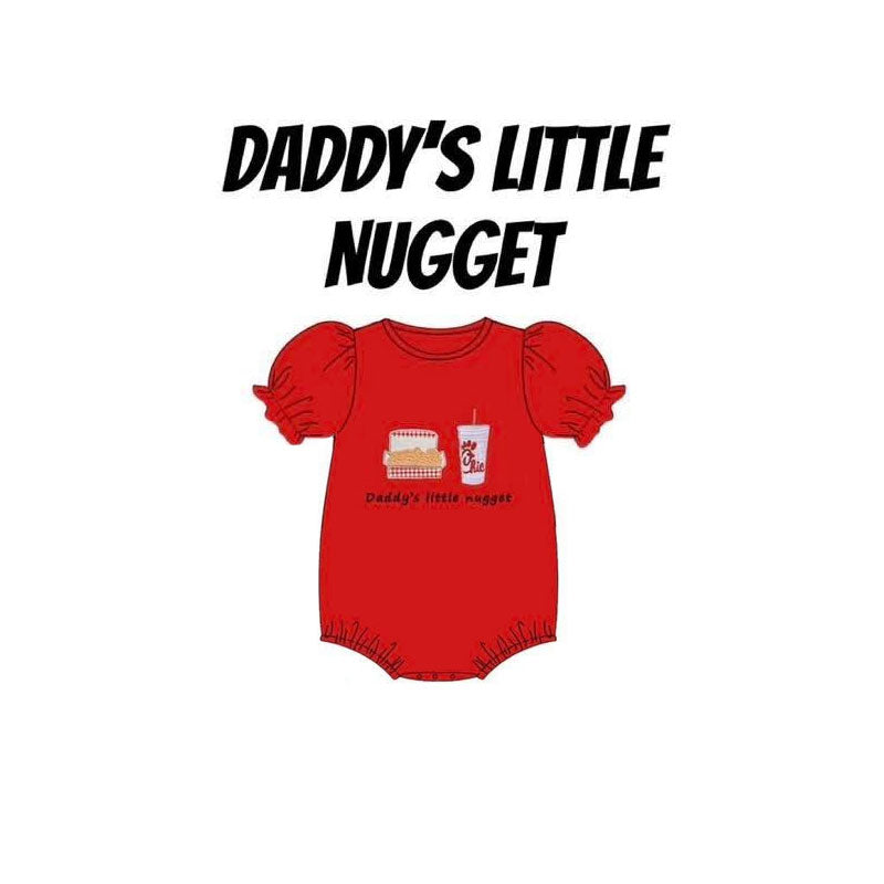 Baby Girls Red Short Sleeve Daddy's Little Nugget Ruffle Rompers Preorder
