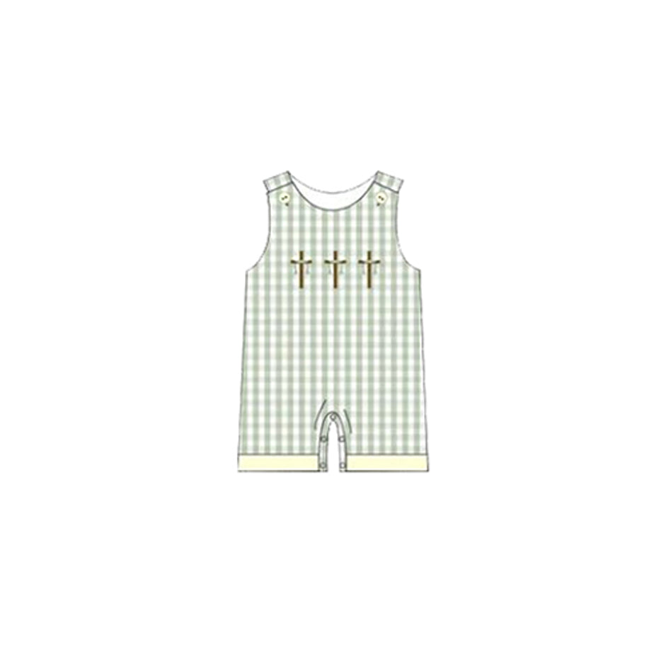 Baby Boys Crosses Checked Easter Shorts Rompers Preorder