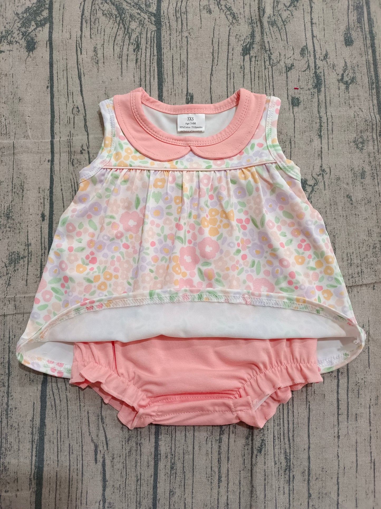 Baby Girls Peach Floral Collar Tunic Bummies Ruffle Rompers