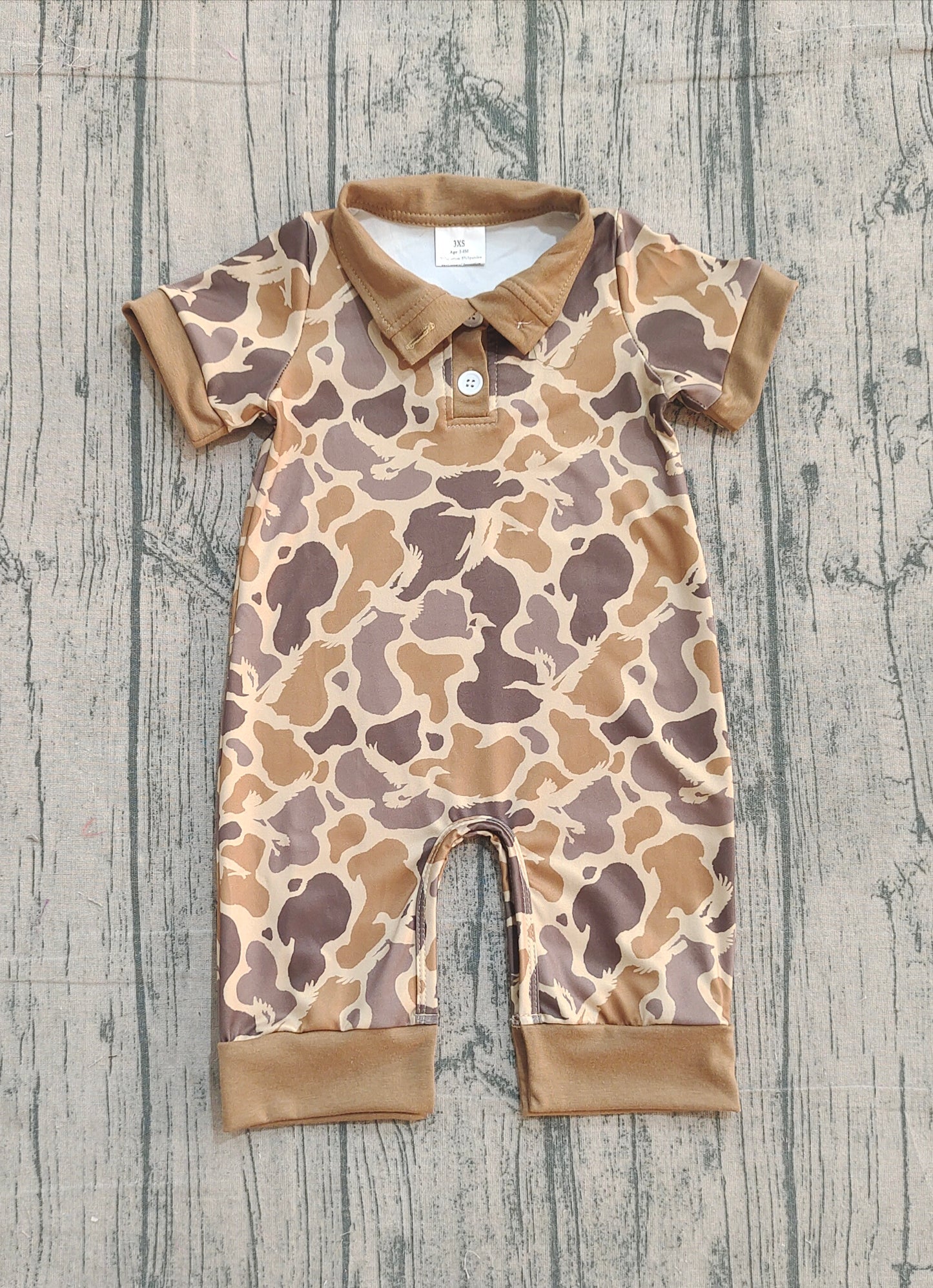 Baby Boys Southern Khaki Camo Button Hunting Rompers