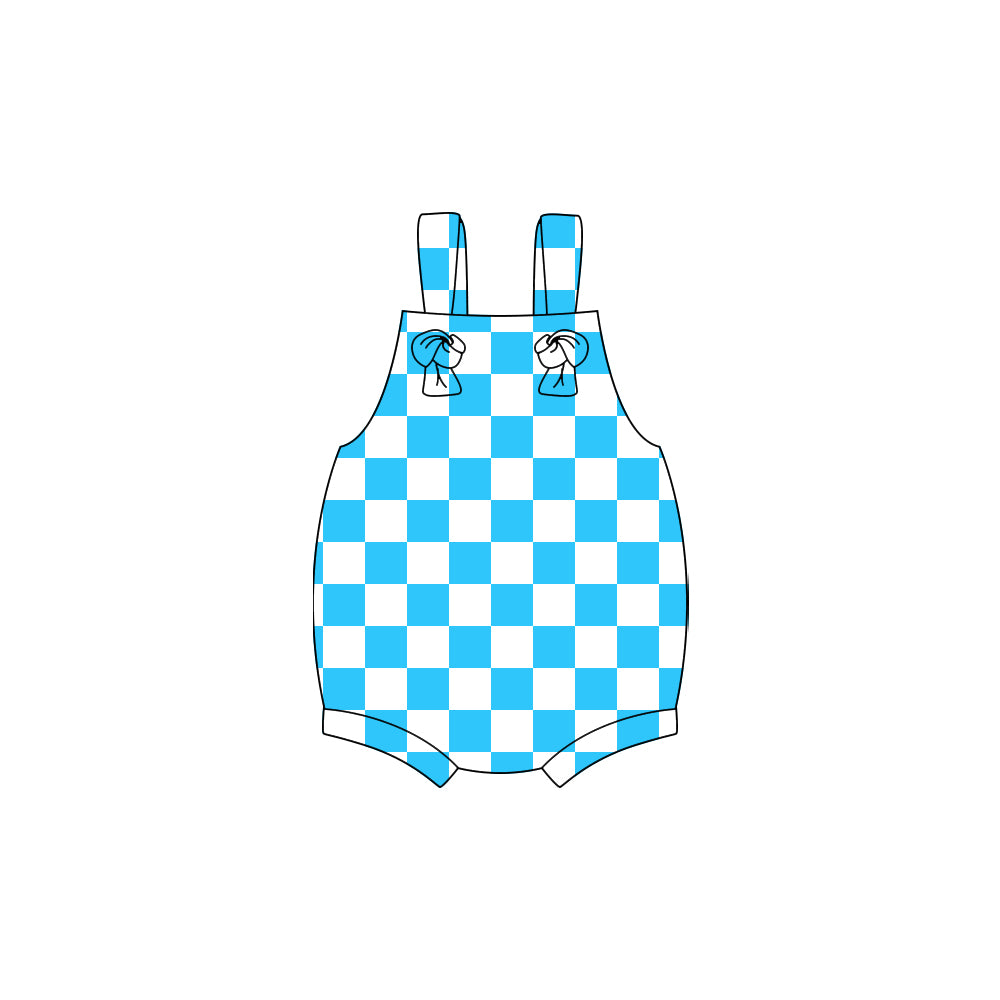 Baby Girls Blue Checked Strap Ruffle Rompers Preorder