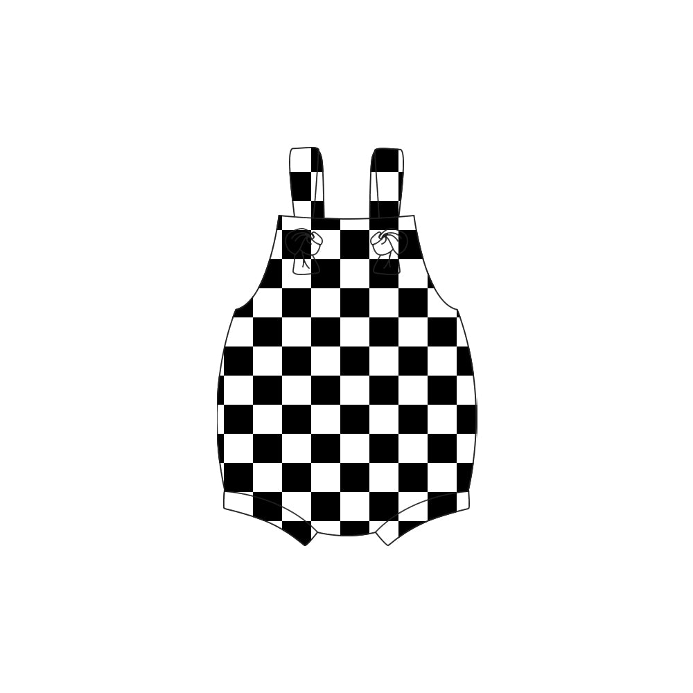 Baby Girls Black Checked Strap Ruffle Rompers Preorder