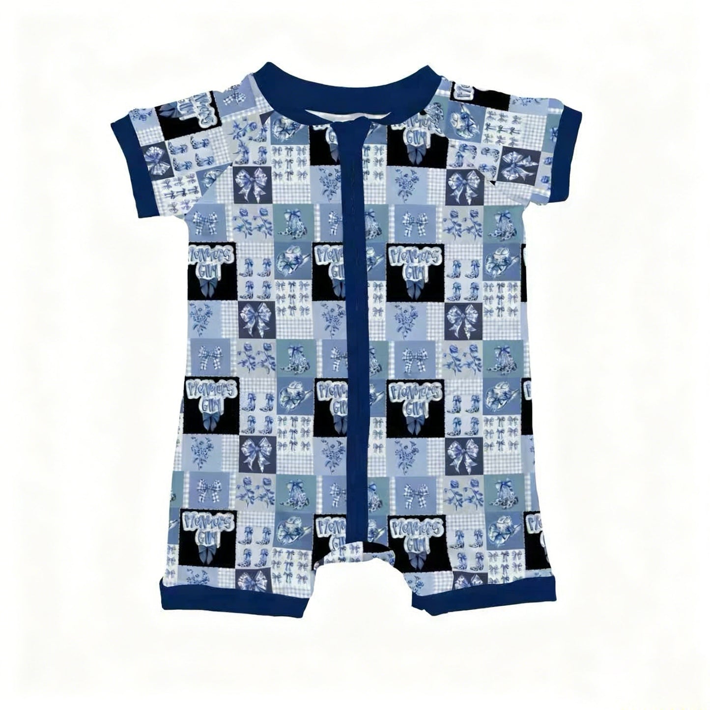 Baby Girls Bows Boots Mama's Girl Checked Western Zipper Shorts Rompers Preorder