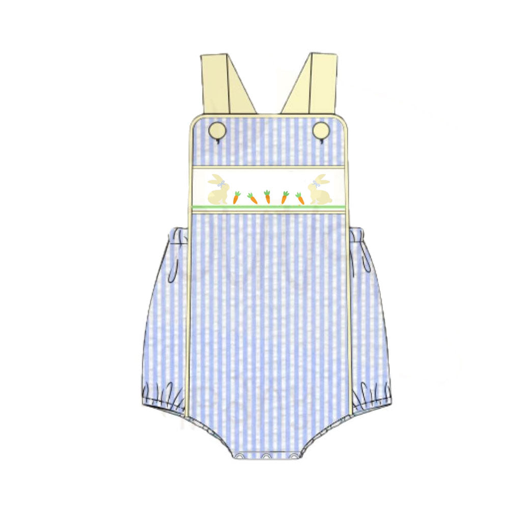Baby Boys Strap Rabbit Carrots Easter Lavender Stripe Rompers Preorder