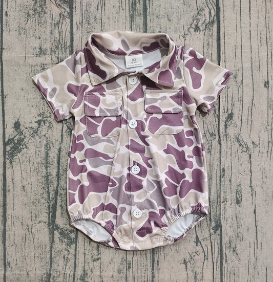 Baby Boys Southern Grey Camo Button Pockets Rompers