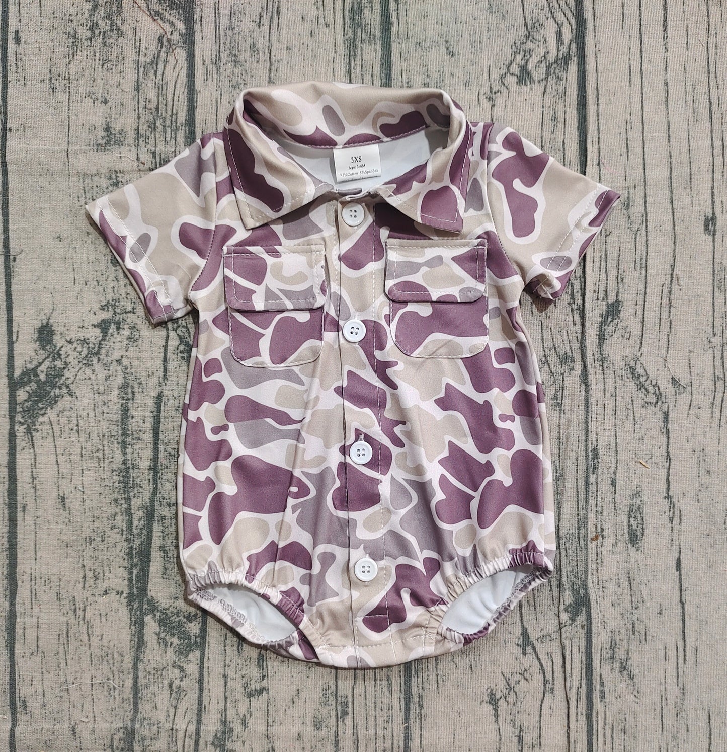 Baby Boys Southern Grey Camo Button Pockets Rompers