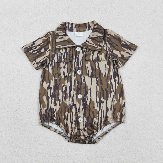 Sibling Baby Boys Southern Camo Button Pockets Hunting Rompers