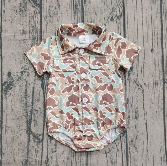Baby Boys Southern Khaki Camo Button Pockets Rompers