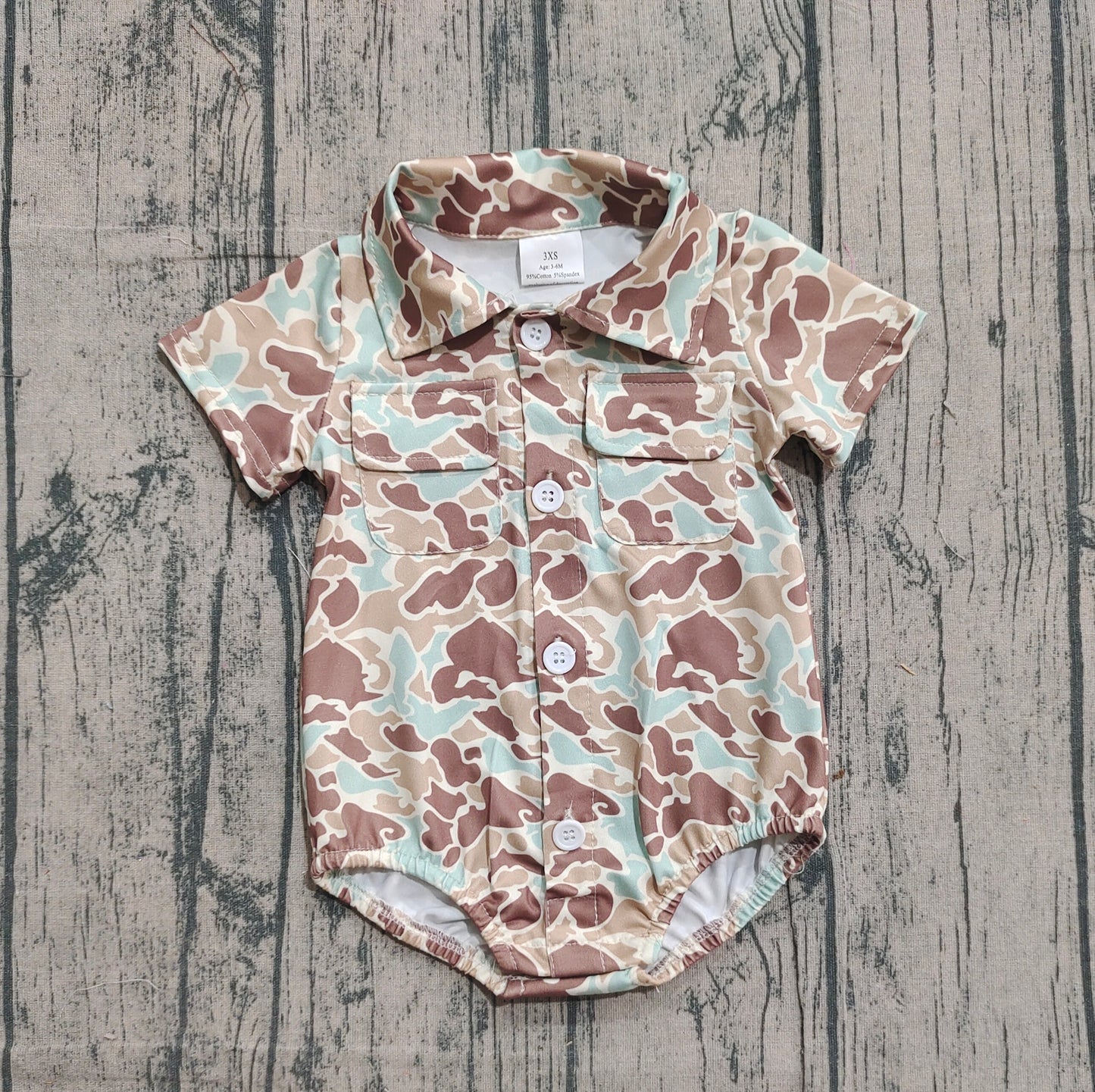 Baby Boys Southern Khaki Camo Button Pockets Rompers