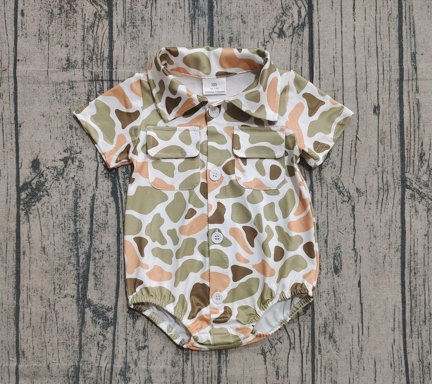 Baby Boys Southern Orange Camo Button Pockets Rompers Preorder