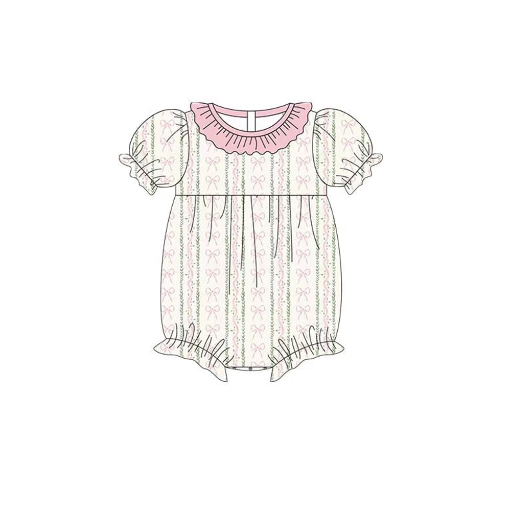 Baby Girls Pink Bows Flowers Stripe Ruffle Collar Rompers Preorder