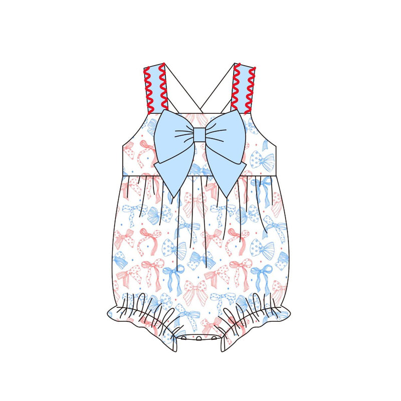Baby Girls Strap Stars Bows 4th of July Ruffle Rompers Preorder