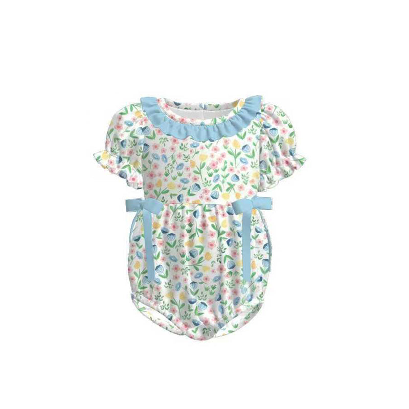 Baby Girls Colorful Flowers Bows Ruffle Collar Rompers Preorder