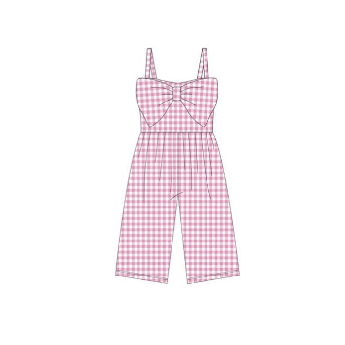 Baby Girls Pink Checked Strap Bows Pant Jumpsuits Preorder