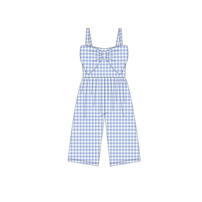 Baby Girls Lavender Checked Strap Bows Pant Jumpsuits Preorder