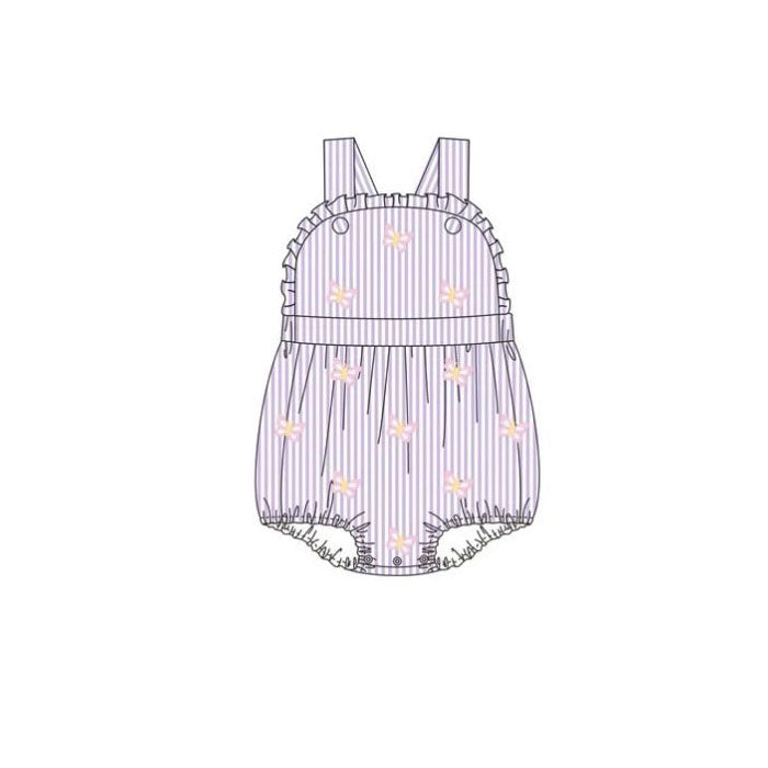 Baby Girls Strap Lavender Stripe Butterfly Ruffle Rompers Preorder
