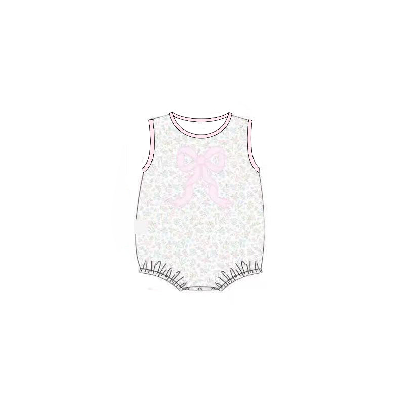 Baby Girls Sleeveless Pink Bow Flowers Ruffle Rompers Preorder
