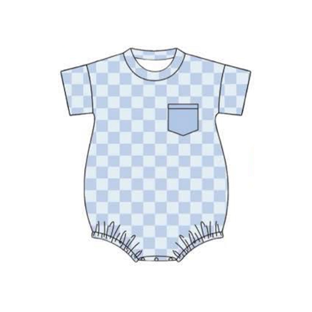 Baby Boys Short Sleeve Blue Checked Pockets Rompers Preorder
