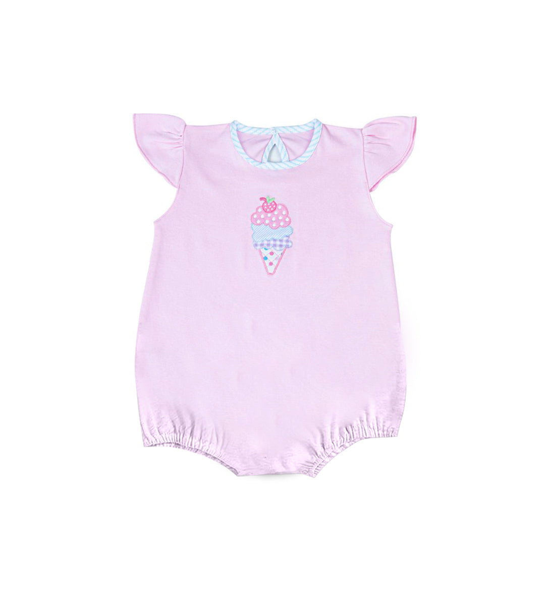 Baby Girls Pink Flutter Sleeve Ice Cream Ruffle Rompers Preorder