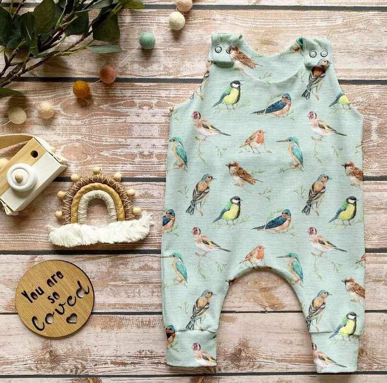 Baby Boys Sleeveless Birds Footie Rompers Preorder