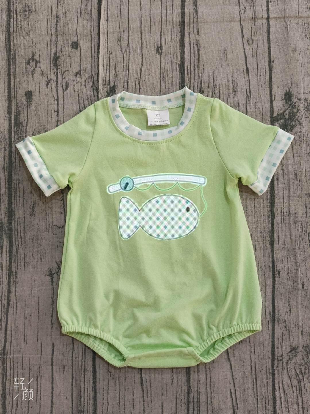 Embroidery Fishes Baby Boys Green Short Sleeve Hunting Rompers Preorder