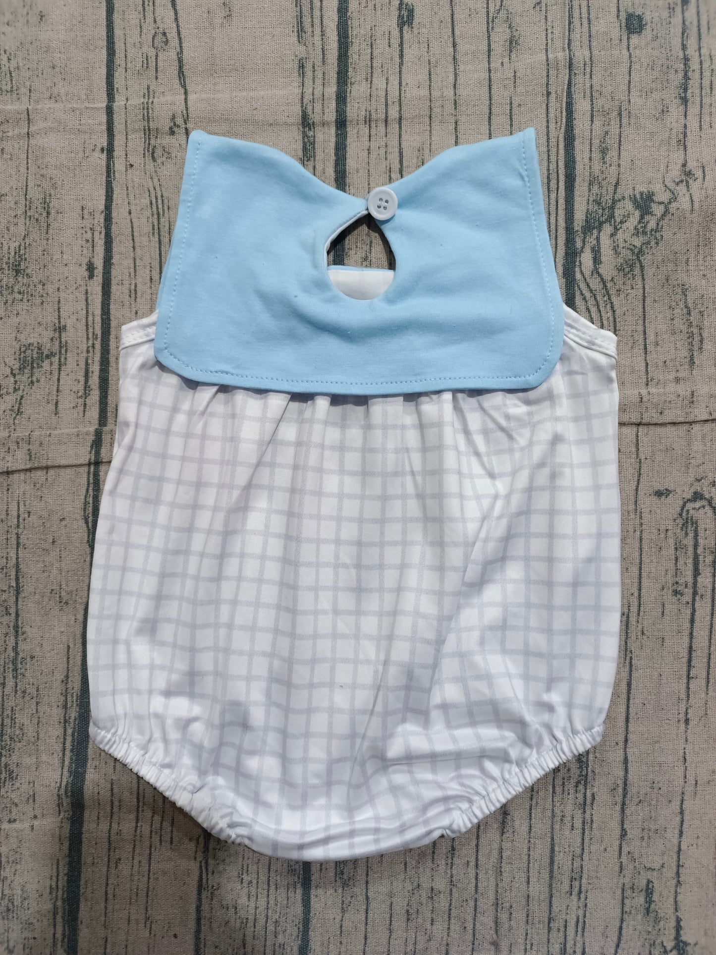 Baby Boys Sleeveless Blue Checked Rompers