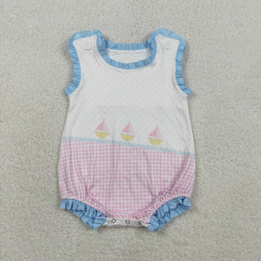 Sibling Baby Boys Girls Sleeveless Boats Polka Dots Checked Rompers