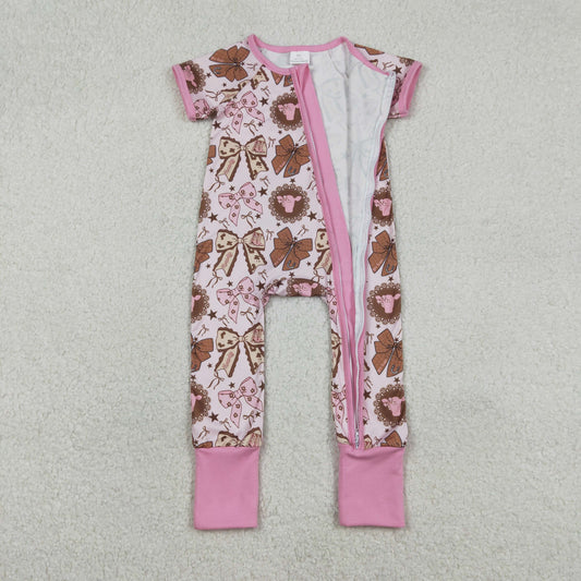 Baby Girls Flowers Highland Cows Western Two Way Zip Convertible Rompers
