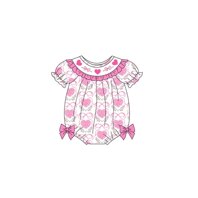 Baby Girls Heart Bows Checked Valentines Ruffle Rompers Preorder
