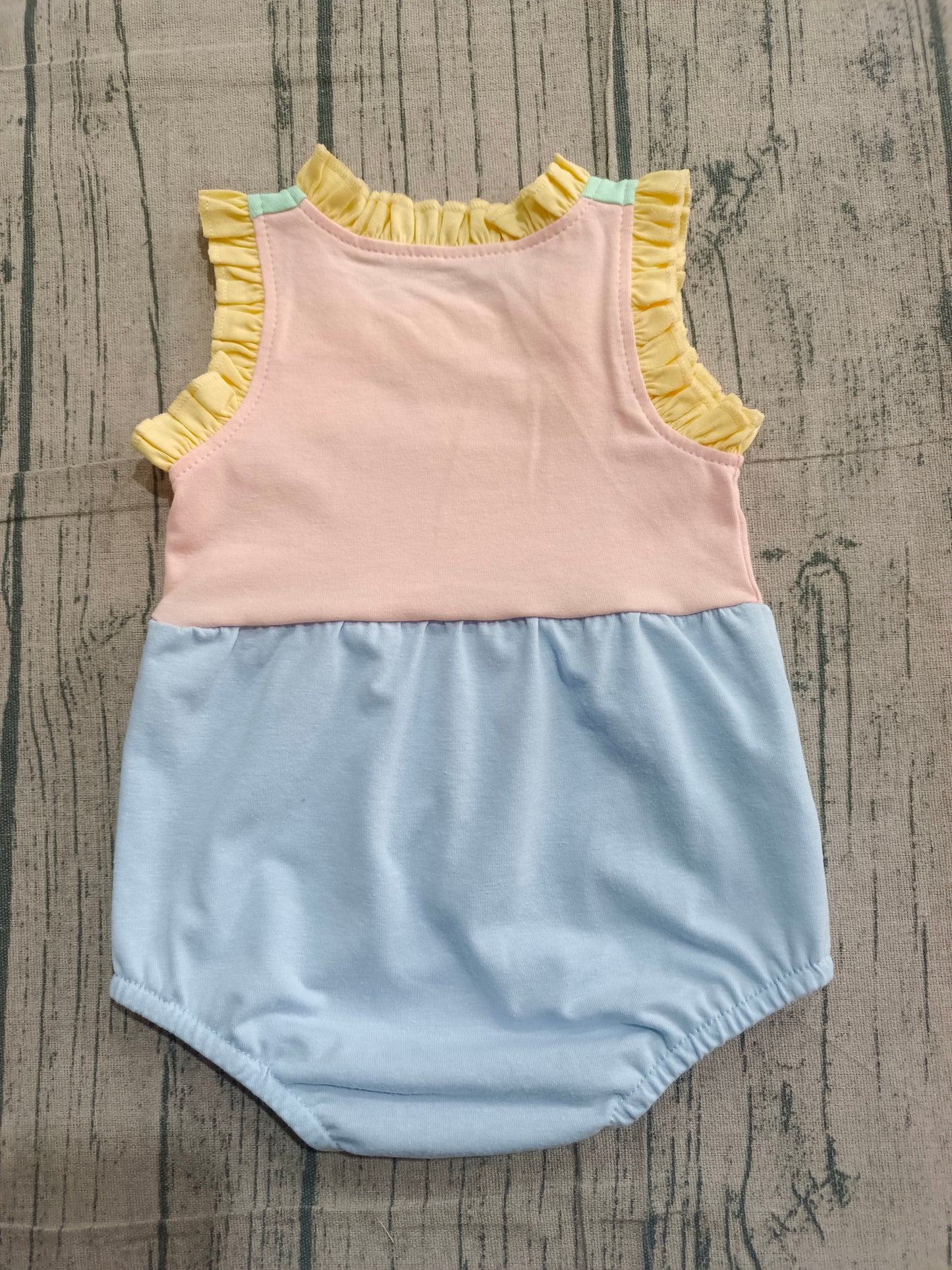 Baby Girls Sleeveless Pink Blue Patchwork Ruffle Rompers