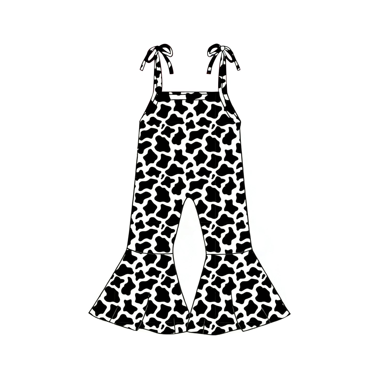 Baby Girls Strap Cow Print Western Bell Bottom Pants Jumpsuits Preorder