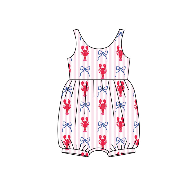 Baby Girls Sleeveless Pink Stripe Bows Crayfishes Ruffle Rompers Preorder