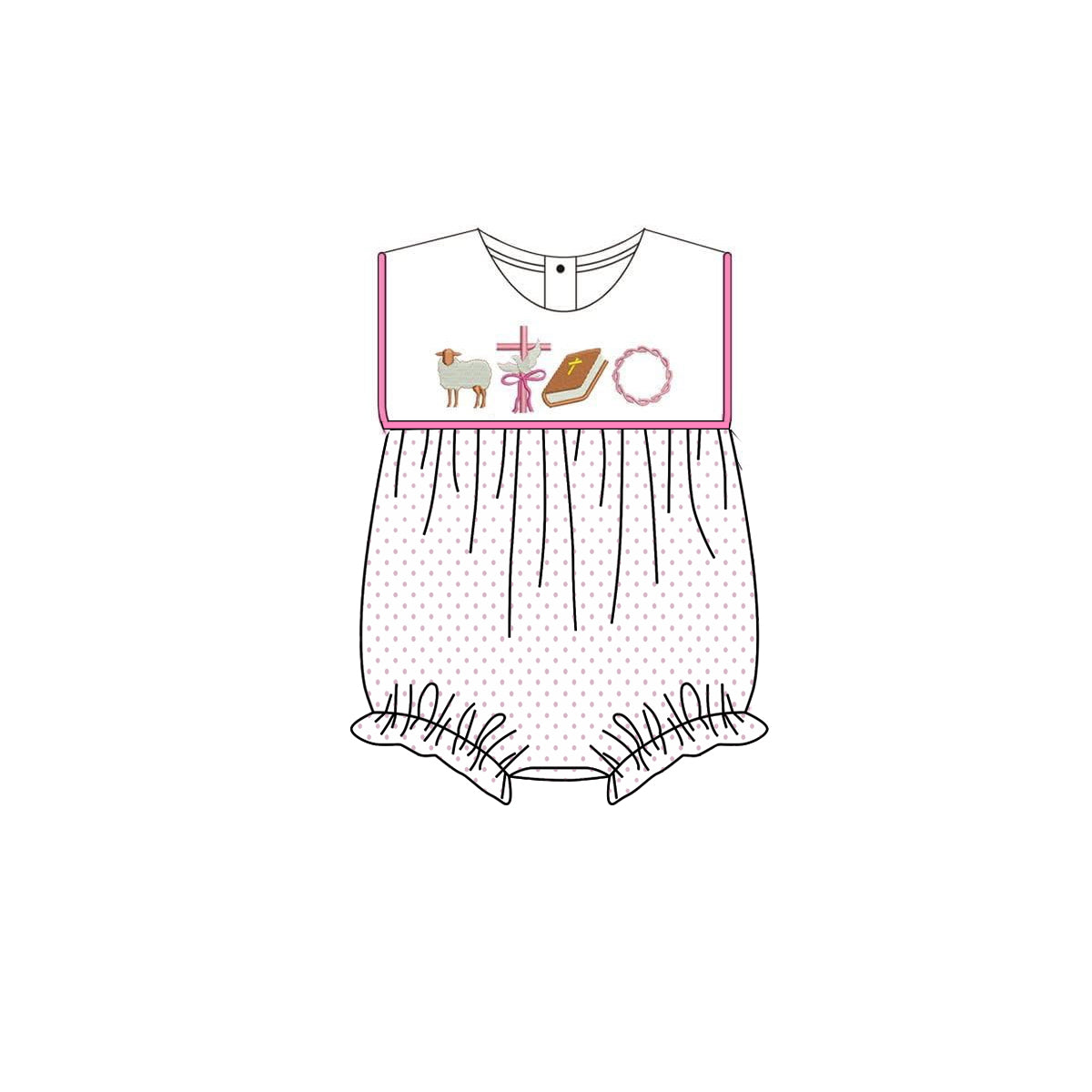 Baby Girls Sleeveless Polka Dots Crosses Easter Ruffle Romper Preorder