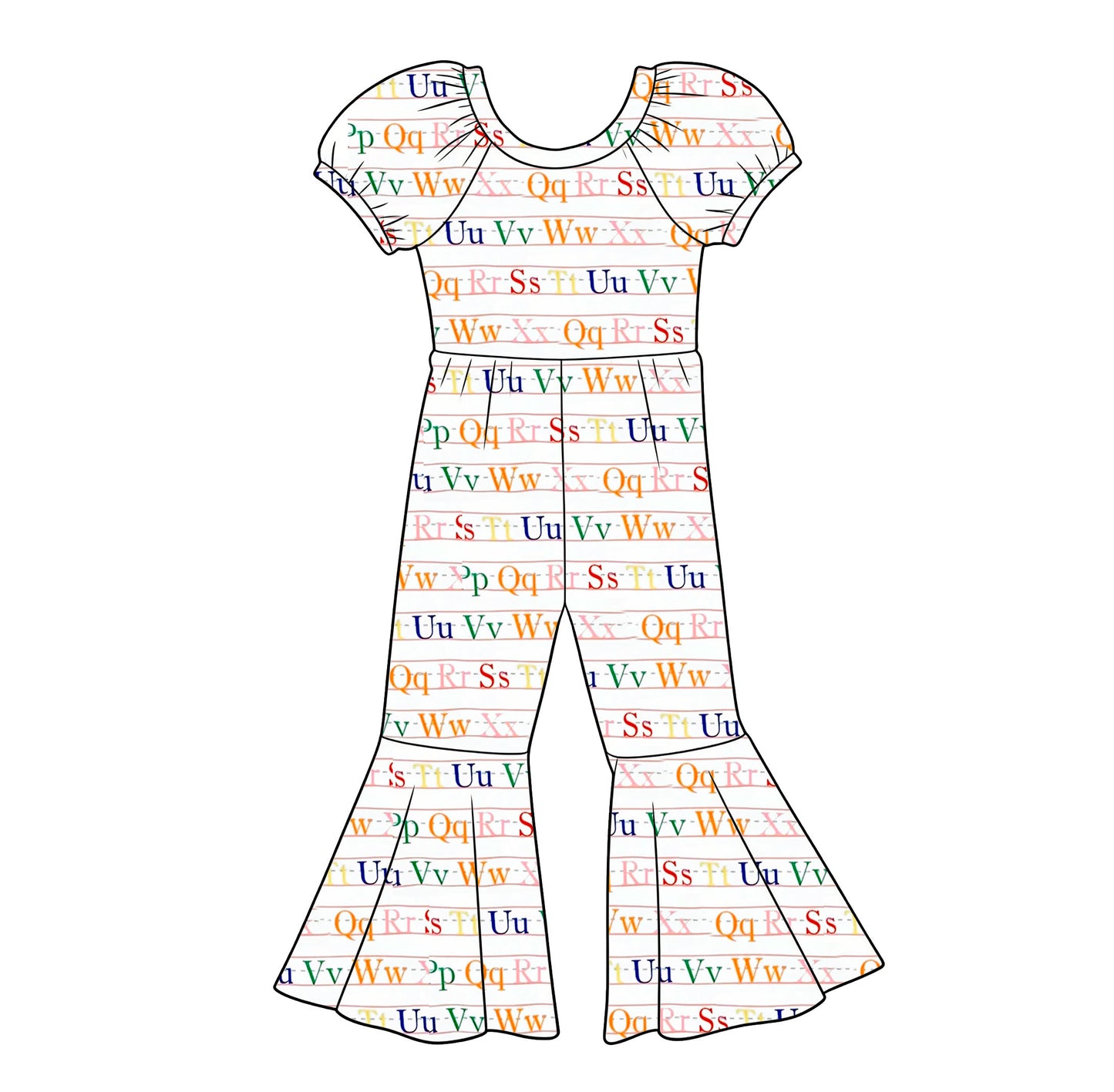 Baby Girls ABC Stripe Back to School Bell Bottom Pant Jumpsuits Preorder