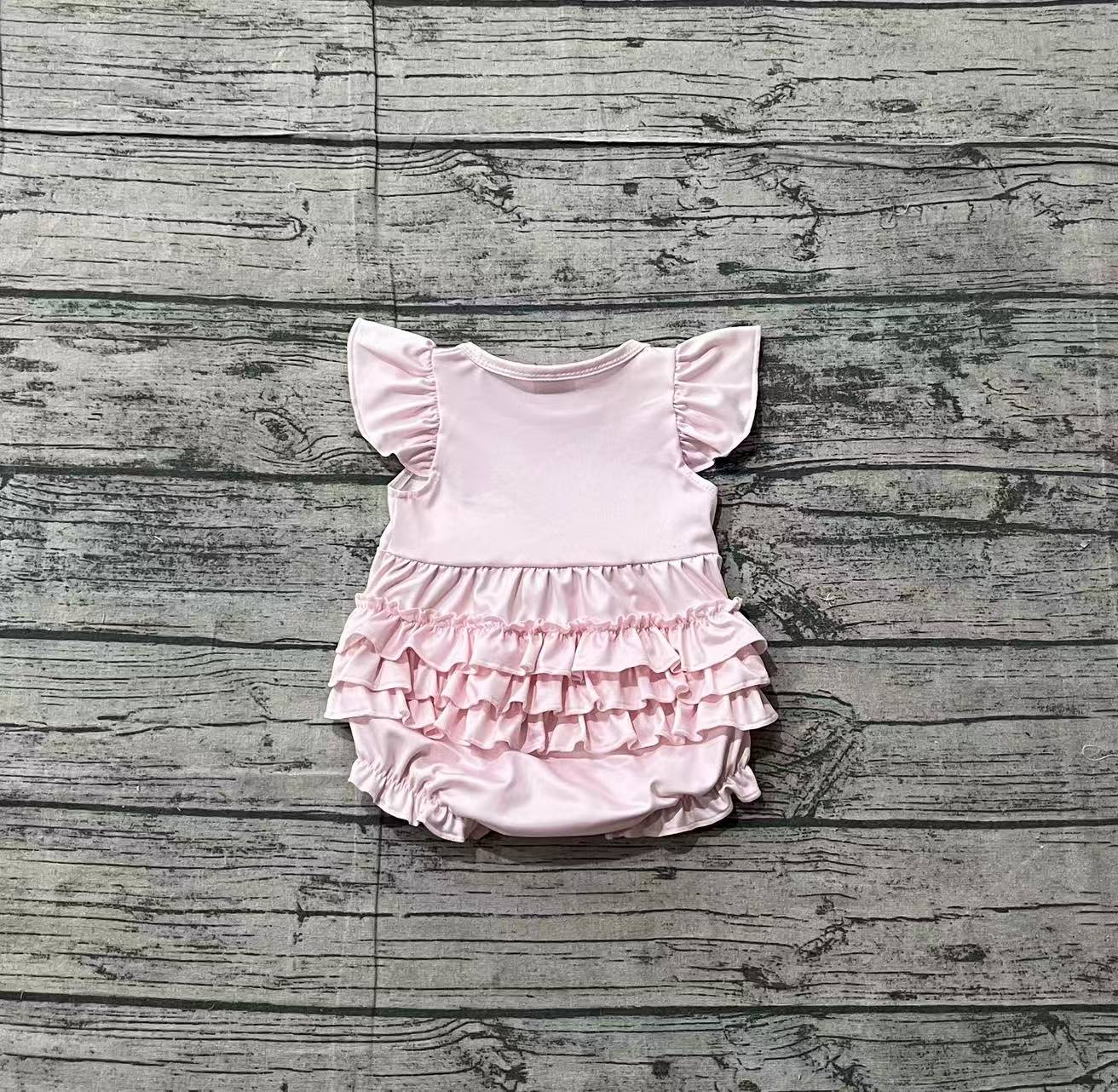Baby Girls Pink Flutter Sleeve Cherry Bows I'm Just a Girl Ruffle Rompers