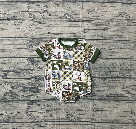 Baby Boys Short Sleeve Deer Ducks Checked Hunting Rompers