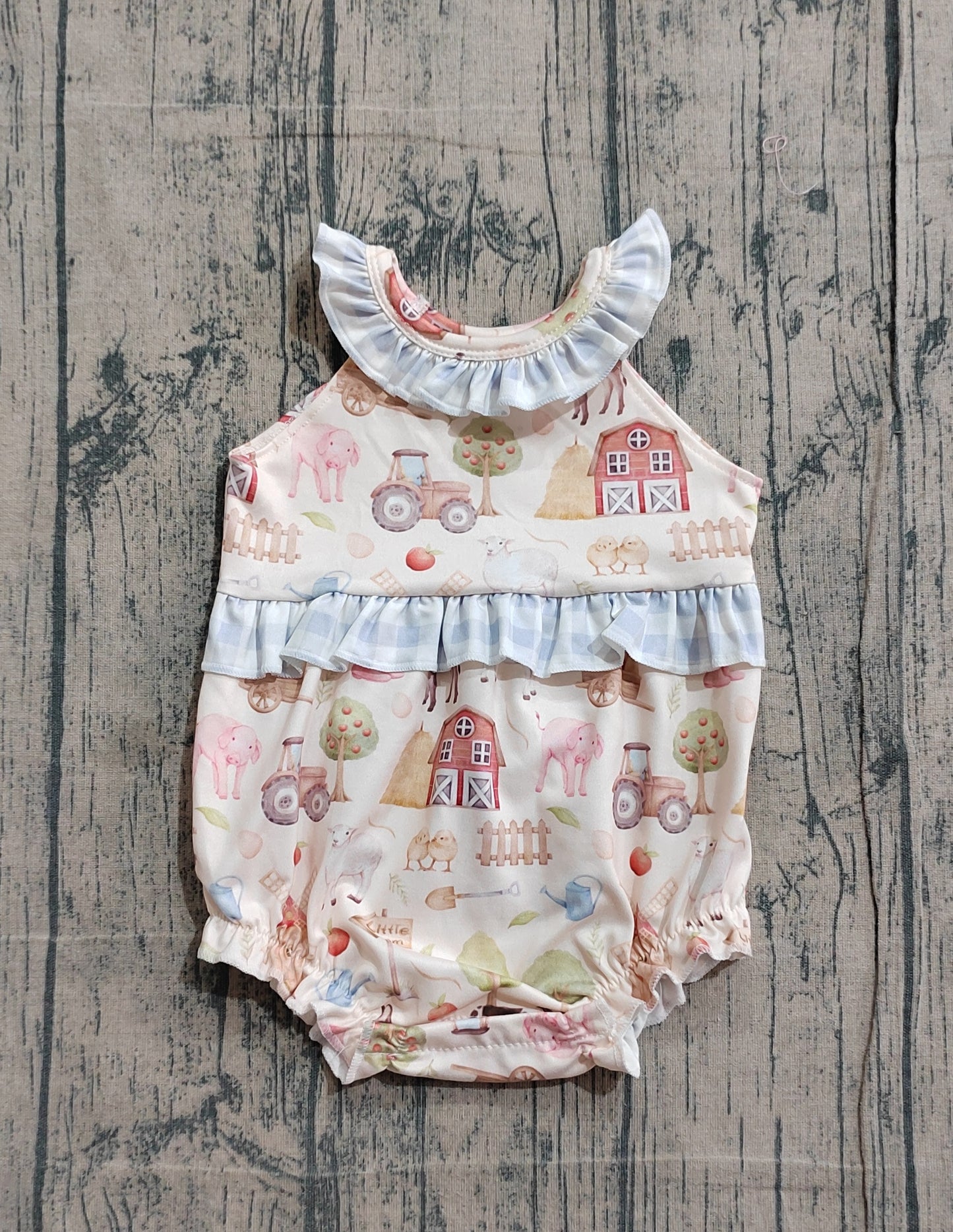Baby Girls Sleeveless Pigs Cows Farm Ruffle Rompers