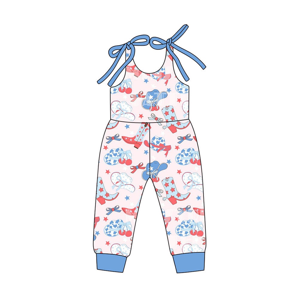 Baby Girls Bows Sleeveless Stars Hats Boots 4th of July Western Pant Rompers Preorder