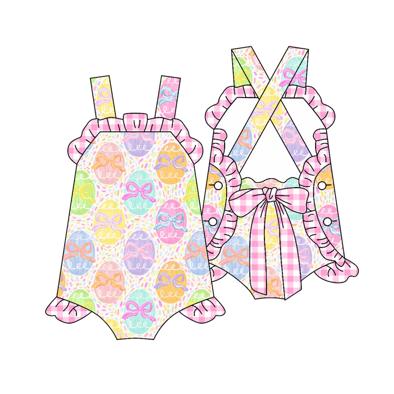 Baby Girls Strap Eggs Bows Easter Ruffle Rompers Preorder