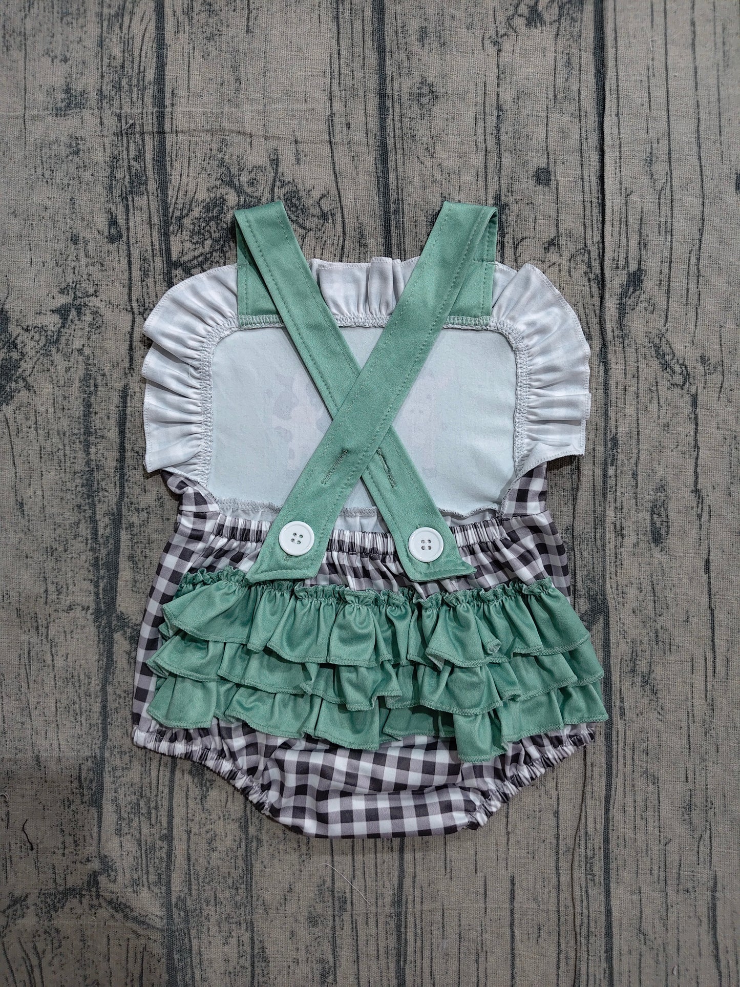 Baby Girls Strap Farm Checked Ruffle Rompers Preorder