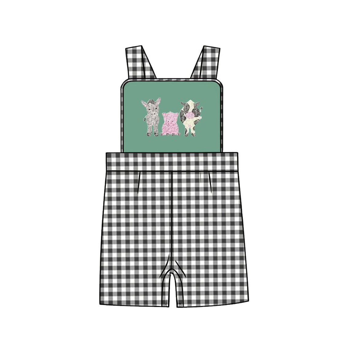 Baby Boys Strap Farm Checked Rompers Preorder