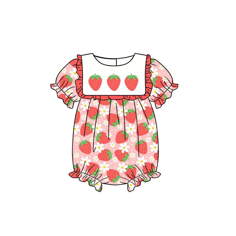 Baby Girls Short Sleeve Flowers Strawberry Ruffle Rompers Preorder